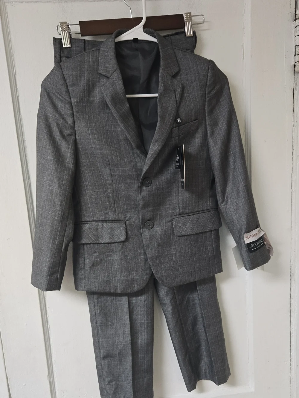 Nwt Boys' Bocaccio Uomo Gray Plaid Suit Jacket & Pants Set 8